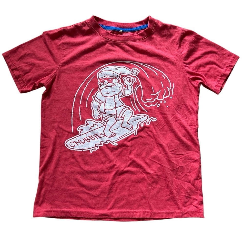 Chubbies Boys Surfing Santa Short Sleeved Tee Shirt in Red - Size Medium